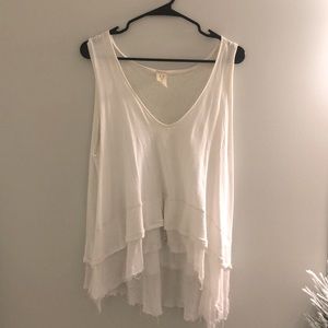 Free People white Sleeveless Ruffle raw hem Tank
